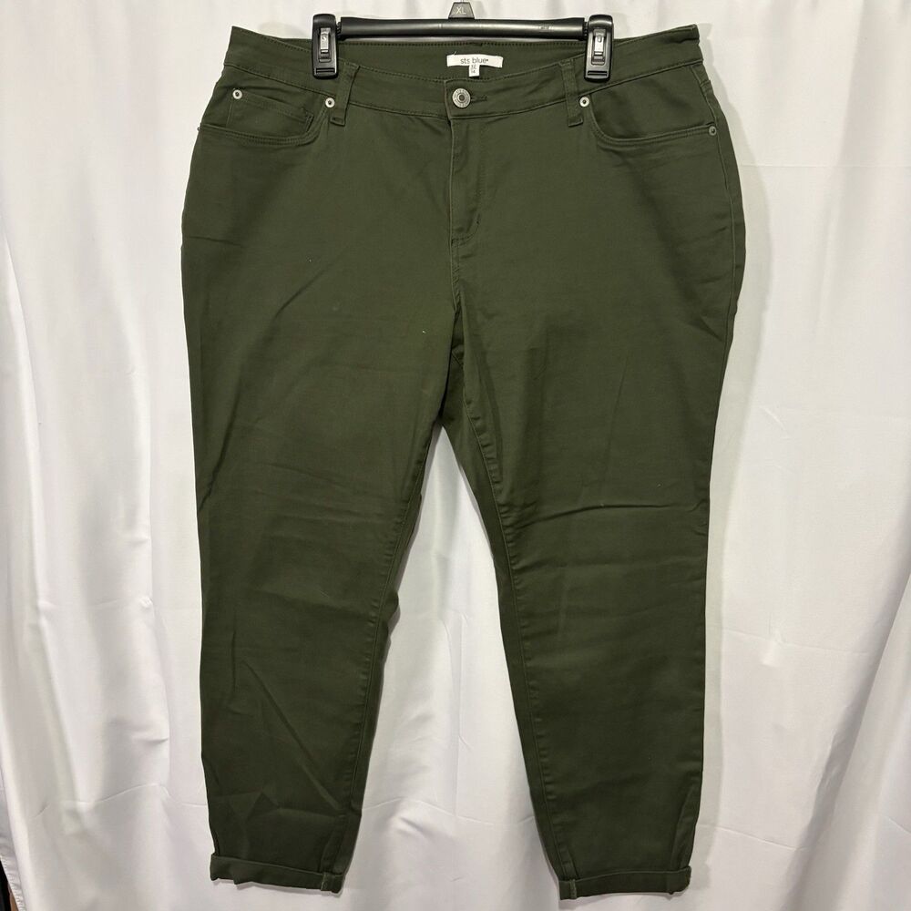 STS Blue Olive Green Darren Girlfriend Mid Rise Jeans Stretch‎ Cuffed 32 / 14